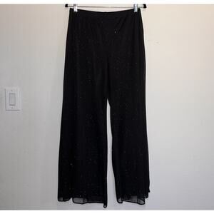 MSK Dress Pants Womens Size L Black Sparkly Wide Leg Sheer Overlay Evening Party